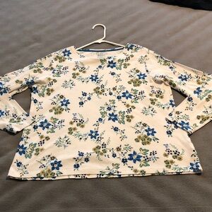 Croft & Barrow Women's 2XL Long Sleeve Blue & Gold Floral Print Cotton Top